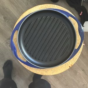 COPY - Le Creuset Blue Enameled Cast Iron 10" Grill Griddle Handled Pan Skillet…